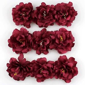 100 Fake 8cm Burgundy Peony Rose Artificial Silk flower Head Craft Wedding Decor