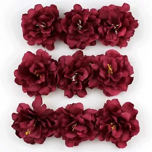 5/100p 8 cm Burgunder Pfingstrose Künstliche Seide Blumenkopf Zum Selbermachen Handwerk Hochzeit Dekor - Bild 1 von 12