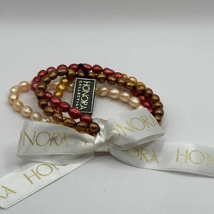 Set 4 Honora Freshwater Cultured Baroque Pearl Stretch Bracelet Gold Fall Colors - Picture 1 of 7