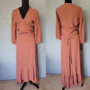 Lovestitch Wrap Embroidered Eyelet Dress Rusty Rose Medium - Picture 1 of 10