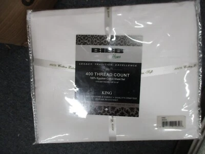 BIBB KING SHEET SET 400 THREAD CT 100% EGYPTIAN COTTON 18 DEPTH PURE WHITE NEW!! - Image 1 of 3