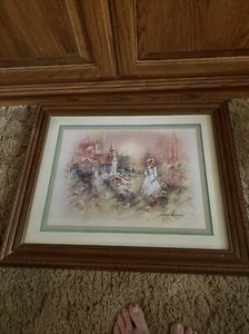 Vintage Home Interior by Andres Orpinas Girl by Chapel In Flower Garden 23”x19” - Picture 1 of 14
