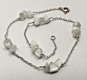 Pulsera tobillera de plata de ley .925 blanco de vidrio Chatoyant de 10 1/4" - Imagen 1 de 7