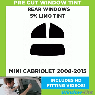 Tinta Finestrini Pretagliata per Mini Cabriolet 2008-15 5% Limousine Nera Pellicola Tinta Posteriore - Immagine 1 di 4