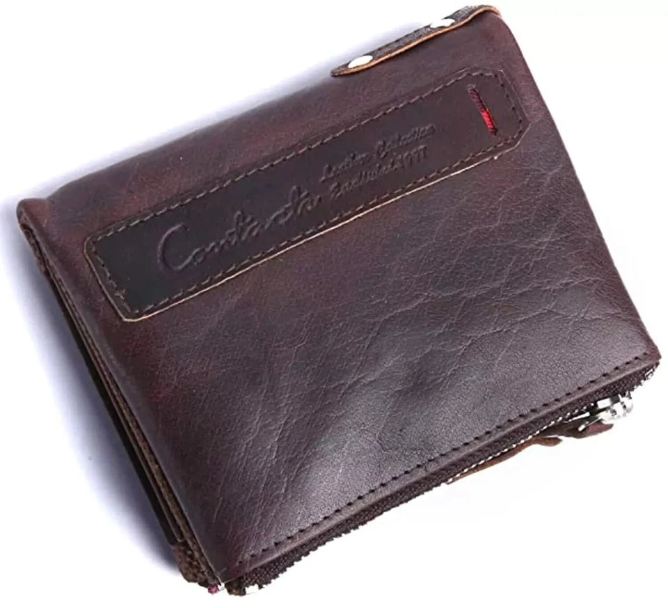 Brand New Men's Genuine Leather RFID Blocking Wallet Chocolate Brown - Image 1 of 4