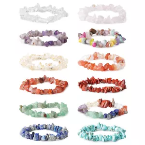 15X Natural Gemstone Chakra Crystal Healing Chip Gemstone Stretch Bracelet Reiki - Picture 1 of 12