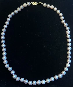 Cultured Pearl 7MM Strand Necklace 14K 18" Yellow Gold Flower Clasp - Picture 1 of 3