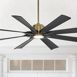 60" Defender Modern Indoor Outdoor Ceiling Fan with LED Light Remote Brass Black - Picture 1 of 10