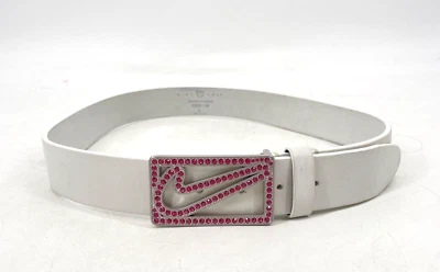 Nike Golf Mujer Talla L CUERO GENUINO Blanco Cinturón Estrás Swoosh Logo Hebilla Foto 1 de 4