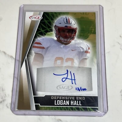 2022 Sage High Series Autographs Gold /100 #A-LH Logan Hall RC Rookie AUTO - Image 1 of 2