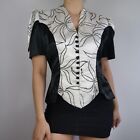 Vintage Roots Blouse Uk 16 Fits 12-14 80S White Black Pattern Beaded Party Glam
