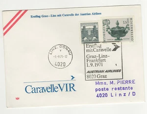 Autriche 1971 Austrian Airlines Caravelle 1er vol Graz - Frankfurt /L4722 - Imagen 1 de 1
