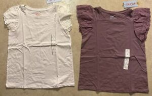 Lot Of 2 NWT Girl T Shirts ✅ Cat & Jack Ruffled Short Sleeve Shirt Top L 10/12