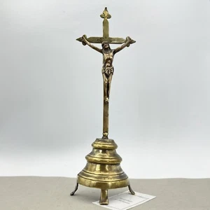 Crocifisso in ottone antico da Tavolo appoggio sacro Gesu Cristo Croce vintage - Picture 1 of 8