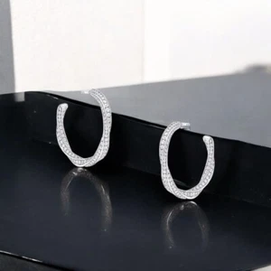 Gold Diamond Women Earring Hoops Round Cut Lab Grown 2 Carat 14k White  - Picture 1 of 11