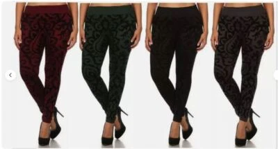 WOMEN PLUS SIZE WALLPAPER PRINT SEAMLESS FLOCKING FLEECE LEGGINGS XFLK15FL15 - Image 1 of 2