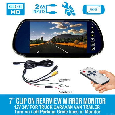 7" Rear View Mirror Monitor 4Pin Connector 2ch Video In for Truck Van Bus - image 1 of 4