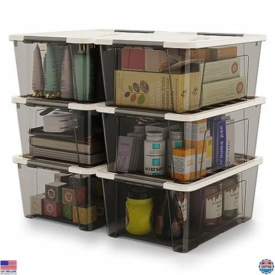 Прозрачные пластиковые контейнеры для хранения 5 кварт с крышками хаки и черной защелкой, упаковка 6 шт. - Изображение 1 из 4