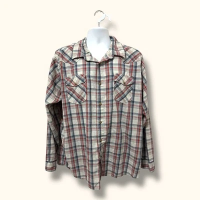 Wrangler Jeans Co Men’s Western Pearl Snap Shirt Red Beige Plaid 2XL L/S Cowboy - Image 1 of 4