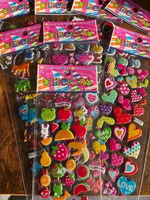 FAT-CATZ-COPY-CATZ 3D STICKERS - 10 x SHEETS - KIDS NUMBERS LOVE ANIMALS DINOSAURS FRUIT HEART FISH