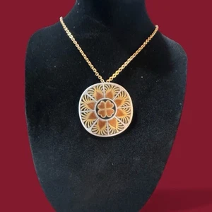 Vtg Damascene Reed & Barton Clover Sun Mixed Gold/Black Metal Brooch Pendant - Picture 1 of 4