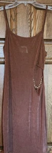 Discreet Women's Sz Lg Brown Long Sleeve Satin Mini Dress Open Chain Side - Picture 1 of 7