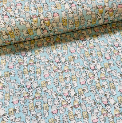 Stoff Baumwollstoff Meterware Patchwork 50 cm Süße & Lustige Katzen auf Blau - Bild 1 von 4