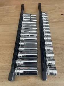 GearWrench 3/8” Metric Shallow & Deep Sockets 80552 80554 w/Black Rails 6mm-19mm - Picture 1 of 2