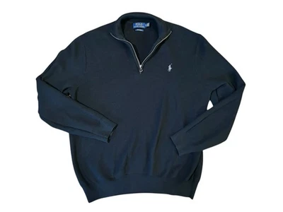 Polo Ralph Lauren Tejido de Malla Negro con Poni Gris Cuarto de Cremallera Suéter Algodón Pima XL Foto 1 de 4
