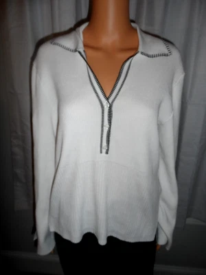 Pretty Verve ami size XL white black ribbed collar sweater women NWT - Image 1 of 4
