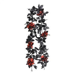 Beautifully Crafted Halloween Flower Decoration Black Roses Garland 5 7FT - Picture 1 of 54