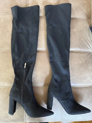 Женские колена высоты Nine West черный заостренный носок блок каблук новый в коробке размер 10 - Изображение 1 из 4