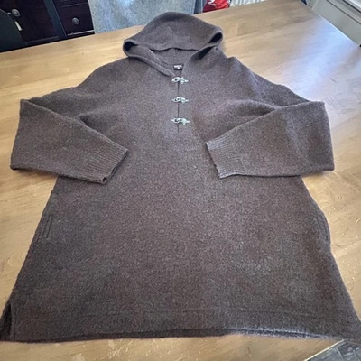 Nordic Design Sweater Mens Medium Brown Wool Hooded Toggle Pullover Side Vents - Image 1 of 4