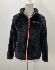Columbia Black Faux Fur Coral Detail Zip-Up Sweatshirt Jacket L 14/16 - Picture 1 of 5