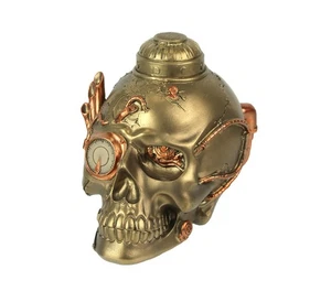 Antique Bronze Finish Retro-Futuristic Steampunk Human Skull Tabletop Statue - Picture 1 of 5