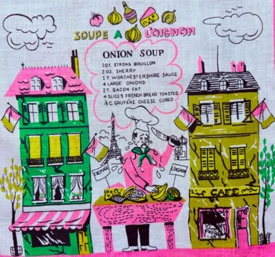 NWOT Vtg. Tea Towel Wall Art SOUPE A L'OIGNON French Onion Soup - Image 1 of 4