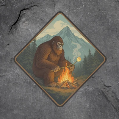 Adesivo Bigfoot Camping vinil decalque marshmallow fogueira ao ar livre caminhadas florestas - Imagem 1 de 3