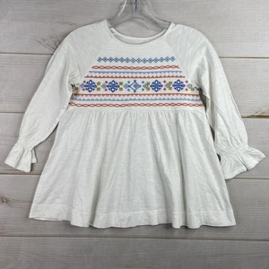 Garnet Hill Dress Girls Sz L White Embroidered 3/4 Sleeve Tunic Top Knit Pullove - Picture 1 of 10