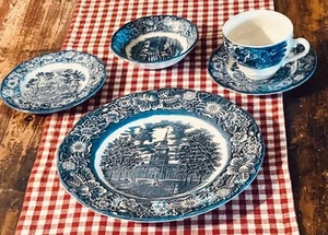 Vintage LIBERTY BLUE England 8 Soup/Cereal Bowls England Lots of Liberty Blue! - Picture 1 of 21