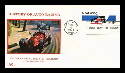 DR JIM STAMPS US COVER AUTO RACING POSTAL STATIONERY FDC WESTERN SILK CACHET - Image 1 of 2
