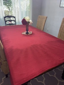 Williams Sonoma 100% Linen Tablecloth 70x90 Hemstitched Mitered Corners Red - Picture 1 of 4