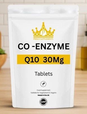 PRINCE SUPPLEMENTS Co Q10 Coenzyme 30 mg Tablets HIGH ABSORPTION , energy , heart , vegan uk made