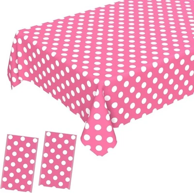 2 Pcs Pink Polka Dot Table Cloth, Disposable Plastic Pink & White Tablecloth - image 1 of 4