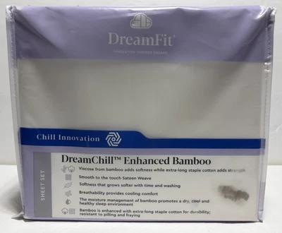 Conjunto de lençóis de bambu DreamFit tamanho completo branco DreamChill aprimorado resfriamento natural - Imagem 1 de 4