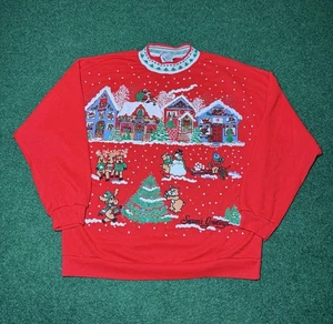 Sudadera Vintage Temporadas Saludos Navidad Estampado Puff Retro Mediana Cuello Redondo  - Imagen 1 de 7