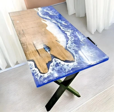 48"x24" Walnut Epoxy River Table | White Wave Resin Dining Coffee Table Handmade - Image 1 of 4