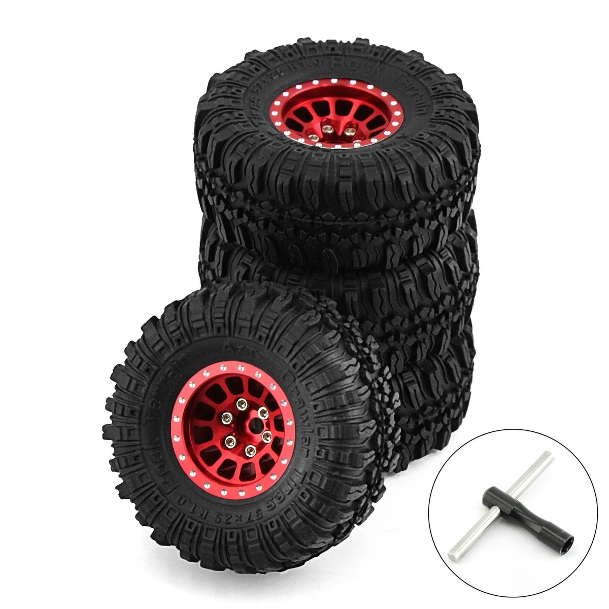 4 Roues Beadlock 1.0 Avec Pneus Caoutchouc Pour RC Crawler Axial SCX24 1/18 1/24