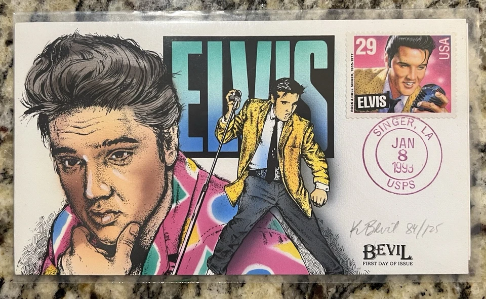 Elvis Presley 1993 FDC – Bevil Cachet – Hand-Numbered 84/125 - Image 1 of 1