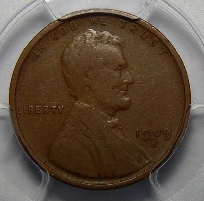 1909-S VDB PCGS/CAC VF25 LINCOLN WHEAT PENNY - Image 1 of 4