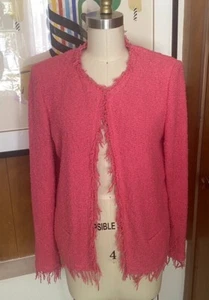 IRO Shavanispe Fringe Jacket Collarless Blazer Pink 38 Boucle open front knit - Picture 1 of 6